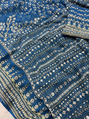 Women’s Blue Printed Saree with Decorative Border, Traditional Indian Ethnic Wear