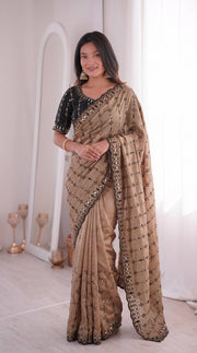 Women’s Saree with Mirror Work and Embroidered Border