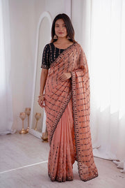 Women’s Saree with Mirror Work and Embroidered Border