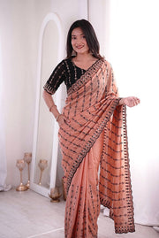 Women’s Saree with Mirror Work and Embroidered Border