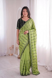 Women’s Saree with Mirror Work and Embroidered Border