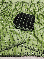 Women’s Saree with Mirror Work and Embroidered Border