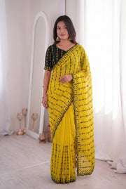 Women’s Saree with Mirror Work and Embroidered Border