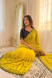 Women’s Saree with Mirror Work and Embroidered Border
