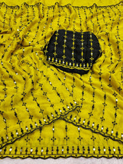 Women’s Saree with Mirror Work and Embroidered Border