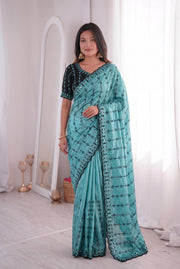 Women’s Saree with Mirror Work and Embroidered Border
