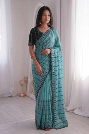Women’s Saree with Mirror Work and Embroidered Border
