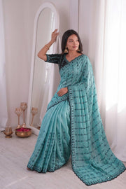 Women’s Saree with Mirror Work and Embroidered Border
