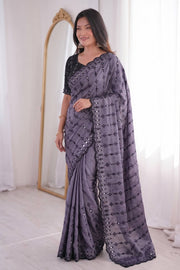 Women’s Saree with Mirror Work and Embroidered Border