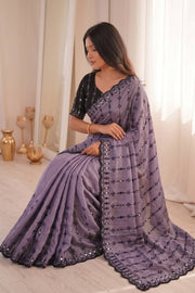 Women’s Saree with Mirror Work and Embroidered Border