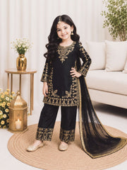 Girls Black Embroidered Kurta Palazzo Set with Dupatta