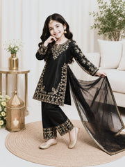 Girls Black Embroidered Kurta Palazzo Set with Dupatta