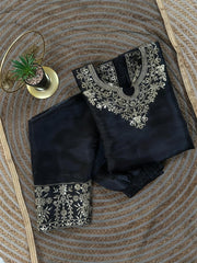 Girls Black Embroidered Kurta Palazzo Set with Dupatta