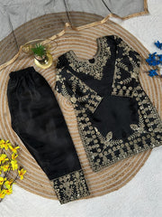 Girls Black Embroidered Kurta Palazzo Set with Dupatta