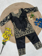Girls Black Embroidered Kurta Palazzo Set with Dupatta
