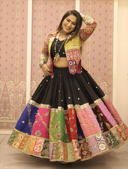 Women’s Black Multicolor Navratri Lehenga Choli with Mirror Work