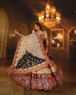 Women’s Gujarati Navratri Lehenga Choli with Digital Print & Real Mirror Work