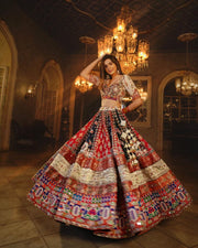 Women’s Gujarati Navratri Lehenga Choli with Digital Print & Real Mirror Work