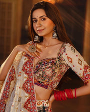 Women’s Gujarati Navratri Lehenga Choli with Digital Print & Real Mirror Work