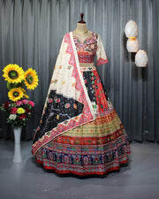 Women’s Gujarati Navratri Lehenga Choli with Digital Print & Real Mirror Work