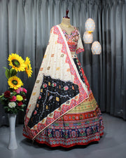 Women’s Gujarati Navratri Lehenga Choli with Digital Print & Real Mirror Work