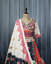 Women’s Gujarati Navratri Lehenga Choli with Digital Print & Real Mirror Work