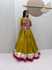 Women’s Pure Cotton Kediyu Lehenga Choli Set with Gamthi & Mirror Work