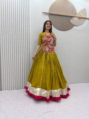 Women’s Pure Cotton Kediyu Lehenga Choli Set with Gamthi & Mirror Work