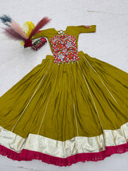 Women’s Pure Cotton Kediyu Lehenga Choli Set with Gamthi & Mirror Work