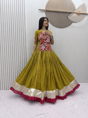 Women’s Pure Cotton Kediyu Lehenga Choli Set with Gamthi & Mirror Work