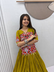 Women’s Pure Cotton Kediyu Lehenga Choli Set with Gamthi & Mirror Work