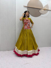 Women’s Pure Cotton Kediyu Lehenga Choli Set with Gamthi & Mirror Work