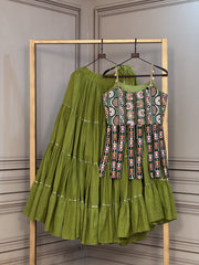 Women’s Lehenga Choli with Kutchi Gamthi Embroidered Blouse, Flared Skirt Ethnic Wear