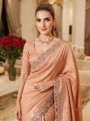 Champagne Gold Kanjivaram Silk Saree – Beaded Embroidered Wedding & Bridal Saree