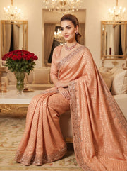 Champagne Gold Kanjivaram Silk Saree – Beaded Embroidered Wedding & Bridal Saree