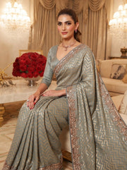 Champagne Gold Kanjivaram Silk Saree – Beaded Embroidered Wedding & Bridal Saree