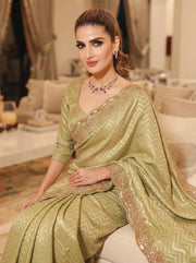 Champagne Gold Kanjivaram Silk Saree – Beaded Embroidered Wedding & Bridal Saree