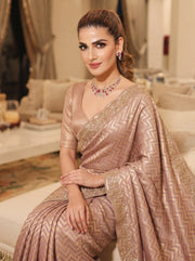 Champagne Gold Kanjivaram Silk Saree – Beaded Embroidered Wedding & Bridal Saree