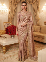 Champagne Gold Kanjivaram Silk Saree – Beaded Embroidered Wedding & Bridal Saree