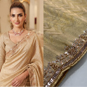 Champagne Gold Kanjivaram Silk Saree – Beaded Embroidered Wedding & Bridal Saree