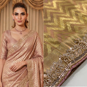 Champagne Gold Kanjivaram Silk Saree – Beaded Embroidered Wedding & Bridal Saree