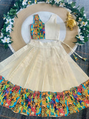 Girls’ Cream & Multicolor Printed Lehenga Choli Set