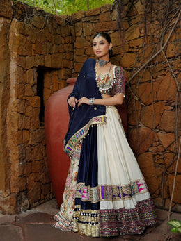 Heavy Muslin Cotton Printed Lehenga Choli with Real Mirror Work