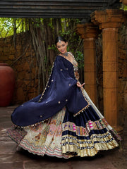 Heavy Muslin Cotton Printed Lehenga Choli with Real Mirror Work