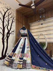 Heavy Muslin Cotton Printed Lehenga Choli with Real Mirror Work