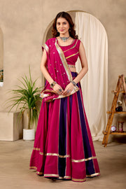 Women’s Pink Gujarati Lehenga Choli with Golden Lace Border