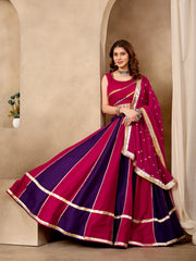 Women’s Pink Gujarati Lehenga Choli with Golden Lace Border
