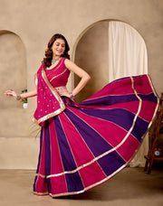 Women’s Pink Gujarati Lehenga Choli with Golden Lace Border