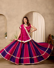 Women’s Pink Gujarati Lehenga Choli with Golden Lace Border