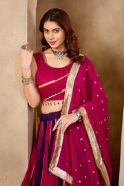 Women’s Pink Gujarati Lehenga Choli with Golden Lace Border